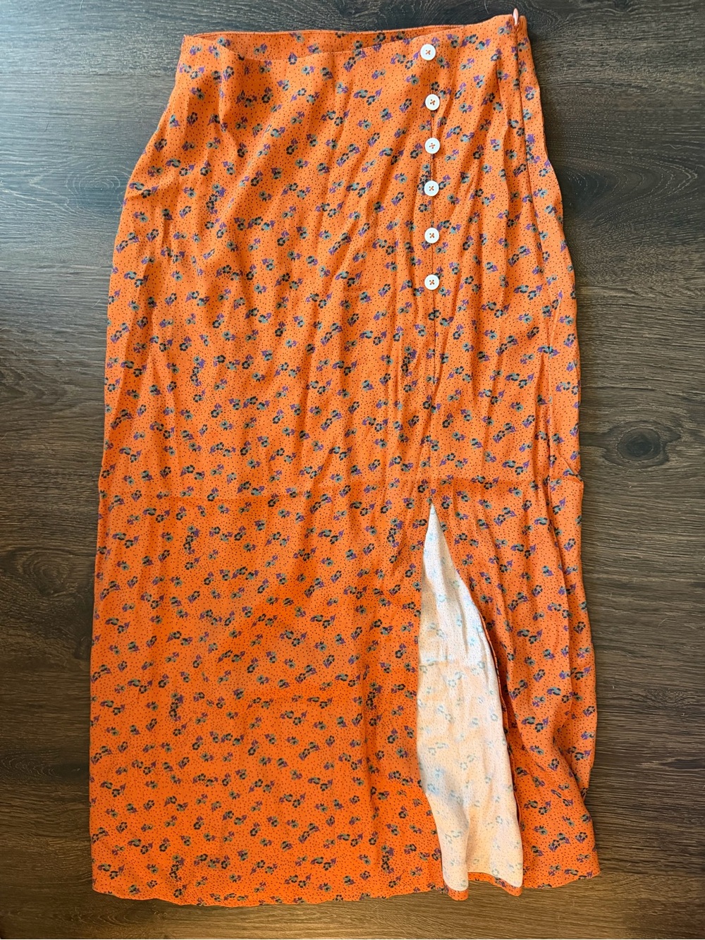 Chaser Orange Floral Button-Front Midi Skirt